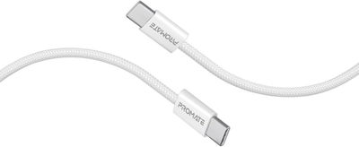 Promate Plastic USB-C Charging Cable, Powerful Sync, Type C Charging Cable, 60W Power, 480Mbps Data Transfer - White product image 1