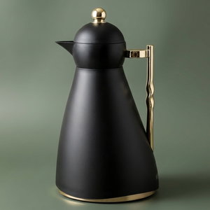 Noor Plastic Glory Thermos, 1 Liter, Glass Inner Container, Push Button, Gold-Black Handle product image