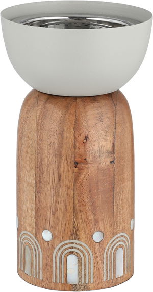 Al Saif Gallery Stainless Steel Incense Burner, 8x8x17.5 cm, Wooden Base - Light Wood Gray product image