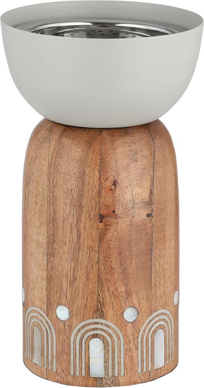 مبخرة ستانلس استيل السيف غاليري، 8x8x17.5 سم، قاعدة خشب - رمادي فاتح خشبي product image 1