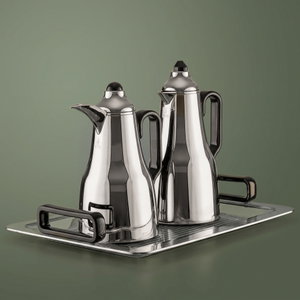 Al Saif Gallery Abq Thermos Set, 1/0.7 Liter, Glass Inner Material, 3 Pieces, Tofriya, Black Handle - Silver Transparent product image