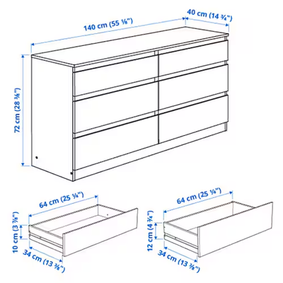 وحدة ادراج خشب ام دي اف, 6 ادراج, 140×72×34 سم - ابيض product image 3