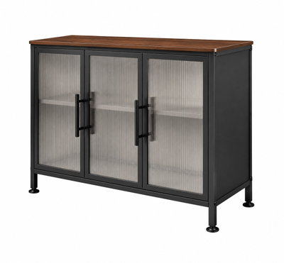 Modern buffet made of MDF wood and metal, 80×105×35 cm - Black brown product image 3