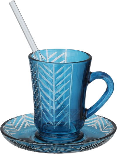 طقم تقديم بيالات فناجين سكرية زجاج السيف غاليري، 11 سم، 26 قطعة، مشجر - أزرق شفاف product image 4