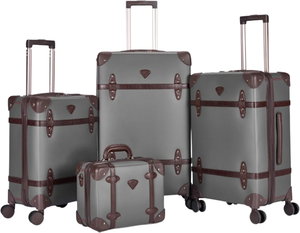 Limra LMA-16960 Limra Faux Leather Luggage Set, 4 Sizes, 4 Wheels, 360 Degree Rotating - Dark Brown Gray product image