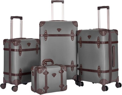 Limra LMA-16960 Limra Faux Leather Luggage Set, 4 Sizes, 4 Wheels, 360 Degree Rotating - Dark Brown Gray product image 1