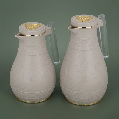 Al Saif Gallery Karam thermos set, 1/0.65 liter, Islamic pattern, thermal glass inner shell, plastic outer shell - light brown product image 1