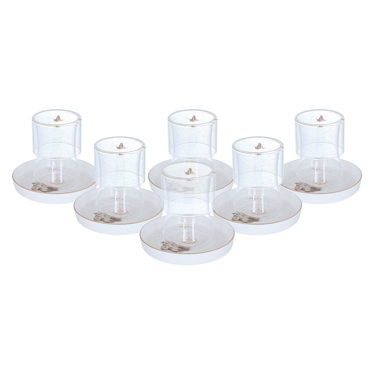 Al Saif Gallery tea canteen set with porcelain plate, 12 pieces, bird pattern - white product image 1