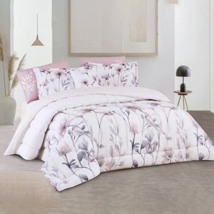 طقم لحاف ساليرنو مايكروفايبر، 240x260 سم، نفرين، 9 قطع - ابيض وردي product image