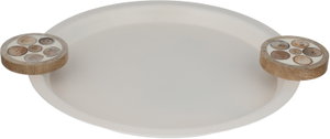 Alsaif Gallery Stainless Steel Serving Tray with Wooden Handles, 29 x 36 x 3.5 cm, Round - Cream product image 2