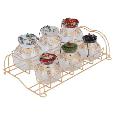 طقم علب بهارات زجاج السيف غاليري، بستاند ذهبي، 7 قطع - ملون product image 3