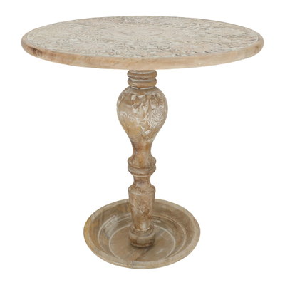 طاولة خشب منحوتة وردة أبيض بقاعدة السيف غاليري، 50x50x55 سم، دائرية - بني product image 1