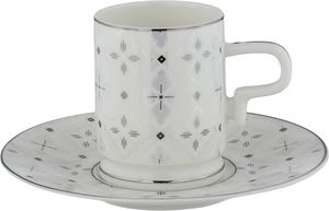 Al Saif Gallery Turkish Porcelain Coffee Cup Set, 12 Pieces, Saucers - White Silver product image 2