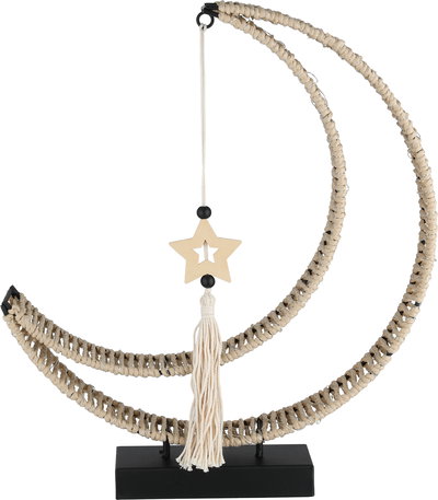 Al Saif Gallery Stainless Steel Ramadan Decor Stand, 24.5x7x30 cm, Wicker Crescent Shape, Lighted Base - Black Beige product image 1