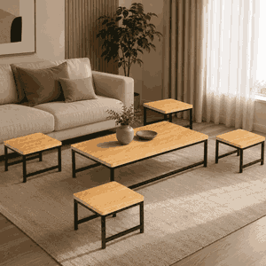 طقم طاولات خشب MDF و معدن، 5 قطع - اسود بني product image
