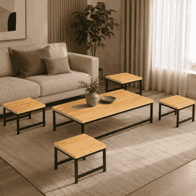 طقم طاولات خشب MDF و معدن، 5 قطع - اسود بني product image 1