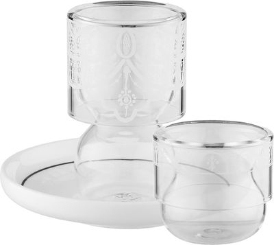 طقم بيالات زجاج و فناجين قهوة بورسلان السيف غاليري، 18 قطعة - شفاف ابيض product image 1