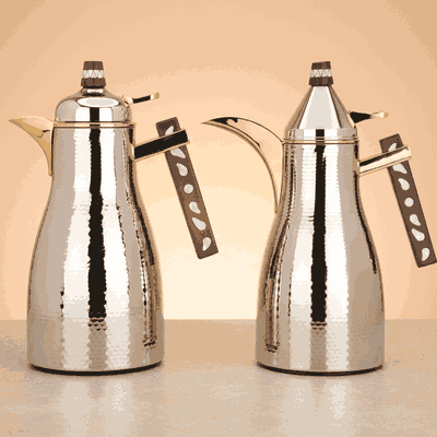 Alsaif Gallery Falwah Thermos Set, 2 Pieces, 1/1 Liter, Glass inner container, Stainless Steel Body - Silver product image 1