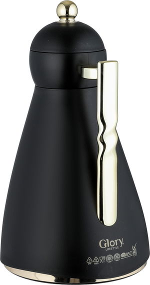 ترمس نور جلوري، 1 لتر، حافظة داخلية زجاج، ضغاط، يد ذهبي- أسود product image 2