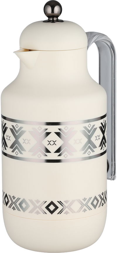 Al Saif Gallery Kkozami Thermos, 1 Liter, Glass Interior, Transparent Handle, Push-Button Lid - Cream Silver product image 3
