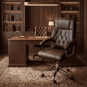 كرسي مكتب دوار جلد، 66×69×120 سم - بني product image