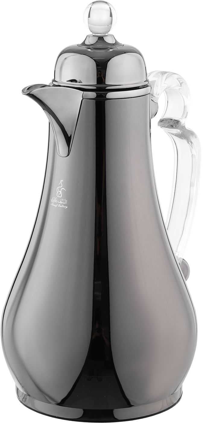 Alsaif Gallery Al-Asalah Thermos Set, 1/1 liter, glass interior, stainless steel exterior, transparent handle, press - glossy black product image 4
