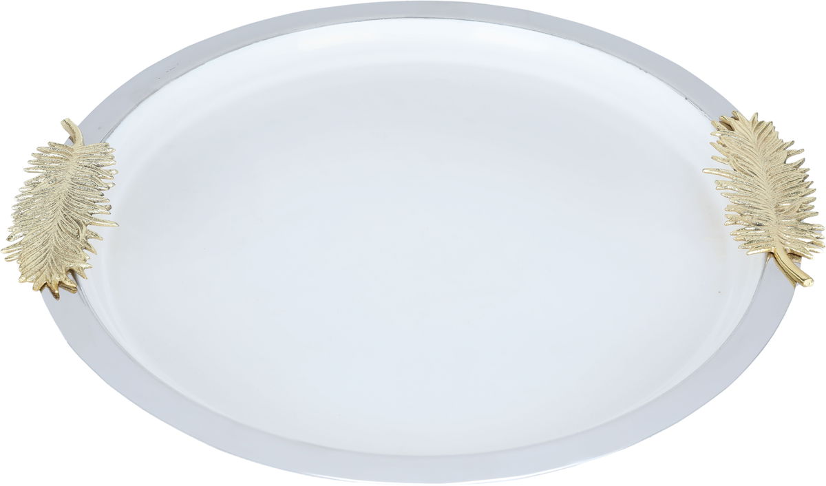 Tofariyah Steel Al Saif Gallery, 39 x 39 cm, circular, with gold leaf handle - white product image