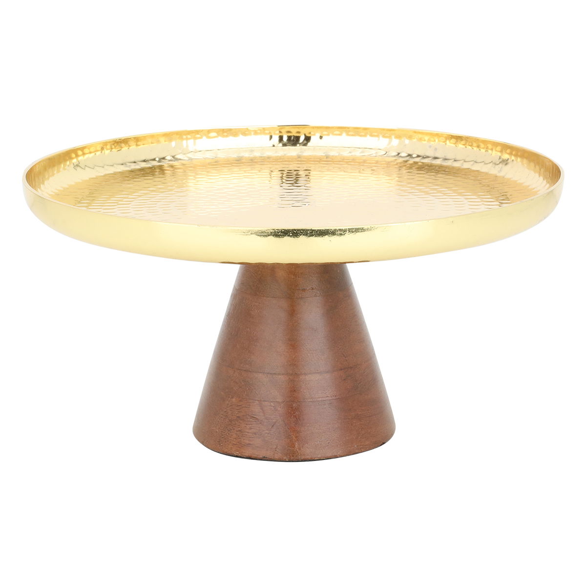 Al Saif Gallery steel serving stand, 26 x 26 x 13 cm, circular, wood base - gold product image