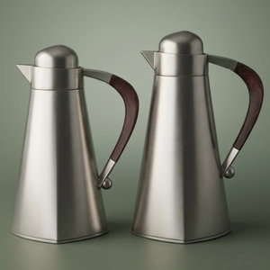 Al Saif Gallery Al Yamamah Thermos Set, 2 Pieces, 0.7/1 Liter, Glass Inner Material, Wooden Handle, Press Lid - Silver product image