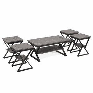 طقم طاولات خشب MDF و معدن، 5 قطع - رمادى اسود product image 2