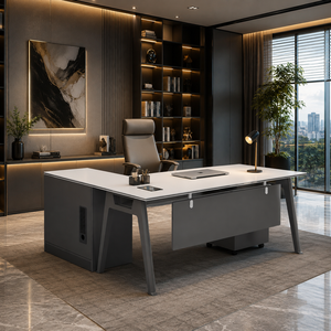 مكتب إداري مودرن خشب MDF، 75×200×90 سم - ابيض رمادي product image