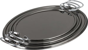 Al Saif Gallery Stainless Steel Serving Tray, 3 Pieces - Glossy Black Silver product image