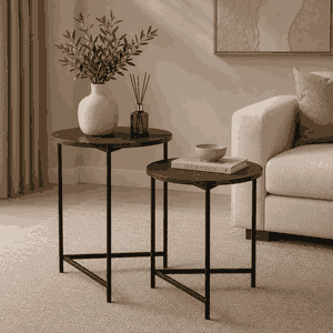 طقم طاولات خشب MDF و معدن، قطعتين - اسود بني product image