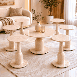 طقم طاولات سيراميك و معدن، 7 قطع - اسود بني product image