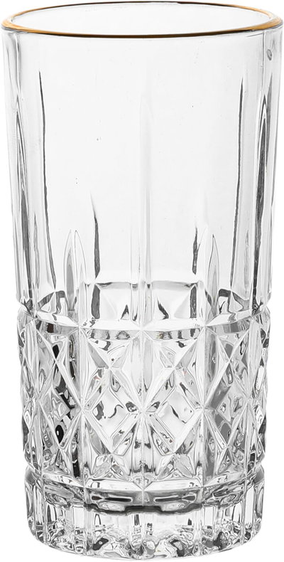 Al Saif Gallery glass water cups set, 350 ml, with golden font, 6 pieces - transparent product image 2