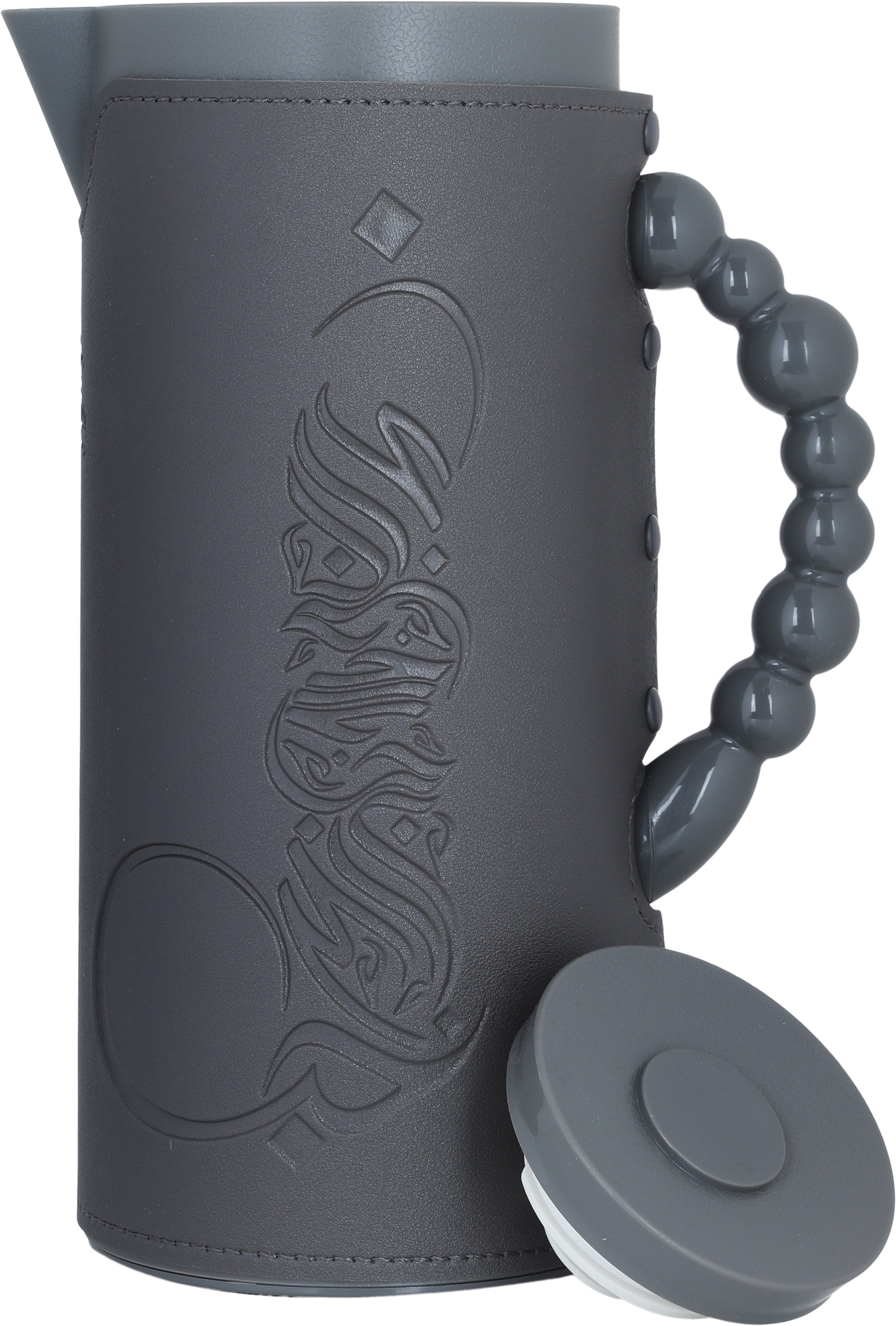 Al Saif Gallery Royal 7 glass thermos, 1 liter, with leather cover, glass inner shell, plastic outer shell - dark gray product image 2