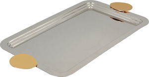 Al Saif Gallery stainless steel serving tray, 43x26.5x2.2 cm, rectangular, gold-silver handle product image 2