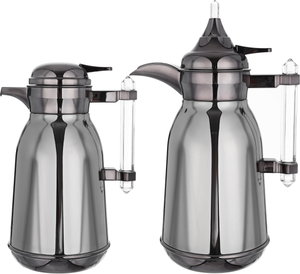 Al Saif Gallery Shahad thermos set, 1 liter, thermal glass inner shell, plastic outer shell, 2 pieces - dark silver product image 2