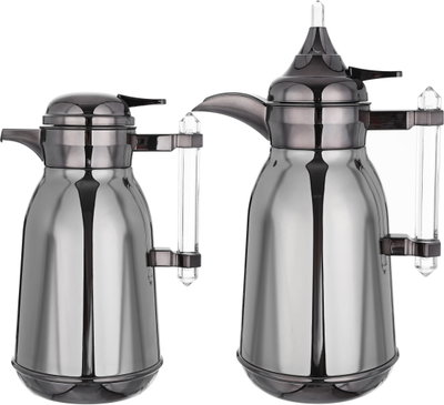 Al Saif Gallery Shahad thermos set, 1 liter, thermal glass inner shell, plastic outer shell, 2 pieces - dark silver product image 2
