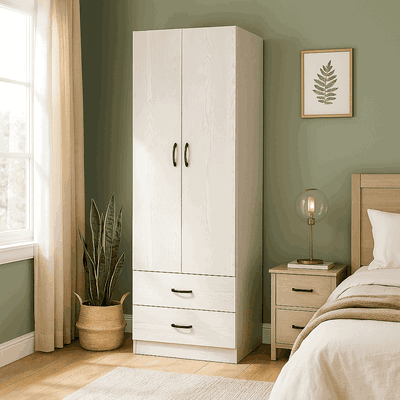 خزانة ملابس خشب ام دي اف، 180×60×47 سم، 2 باب، 2 درج - أبيض product image 1