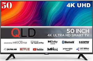 تلفزيون سمارت بدون اطار كيو ال دي، 50 بوصة، 4K UHD، شاشة LED، نظام ويب او اس، 2 ريموت كنترول، QLDT-50S4KW1 - اسود product image 2