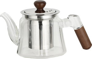 ابريق شاي مع مصفاة ستانلس ستيل زجاج السيف غاليري، يد خشبي غامق - فضي شفاف product image