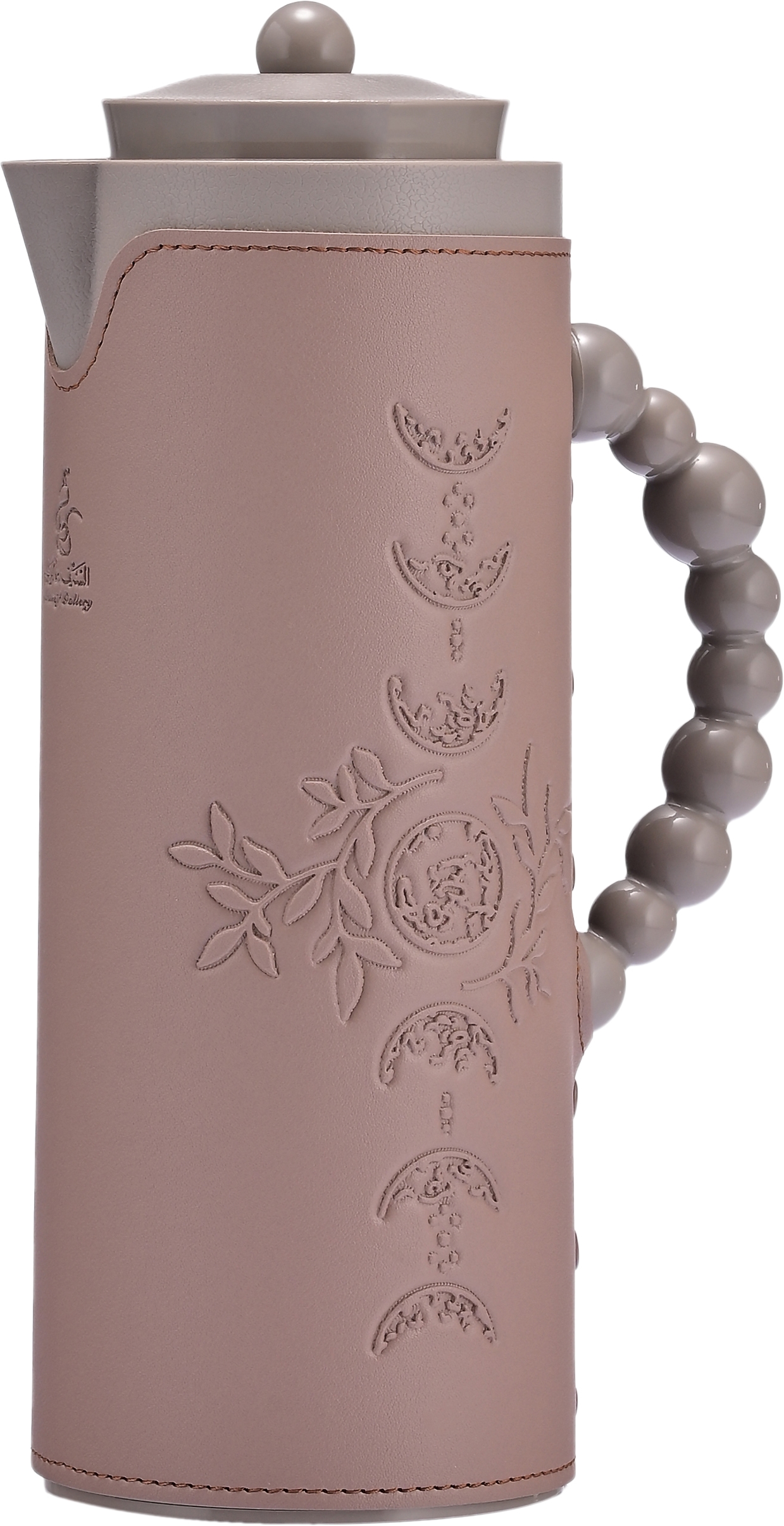 Al Saif Gallery Royal 7T thermos, 1 liter, leather covered, moon pattern, glass inner shell, plastic outer shell - Cappuccino product image