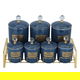 Al Saif Gallery porcelain spice boxes set, with golden stand, 7 pieces - blue product image 1