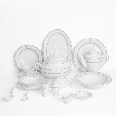طقم سفرة بورسلان نقش رمادي السيف غاليري، 65 قطعة، دائري - أبيض product image 1