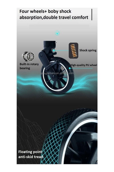 عربة اطفال قابلة للطي فان مومنت، عجلات 360 درجة، ثنائية، مزود بمكابح، مظلة قابلة للتعديل - اسود بيج product image 5