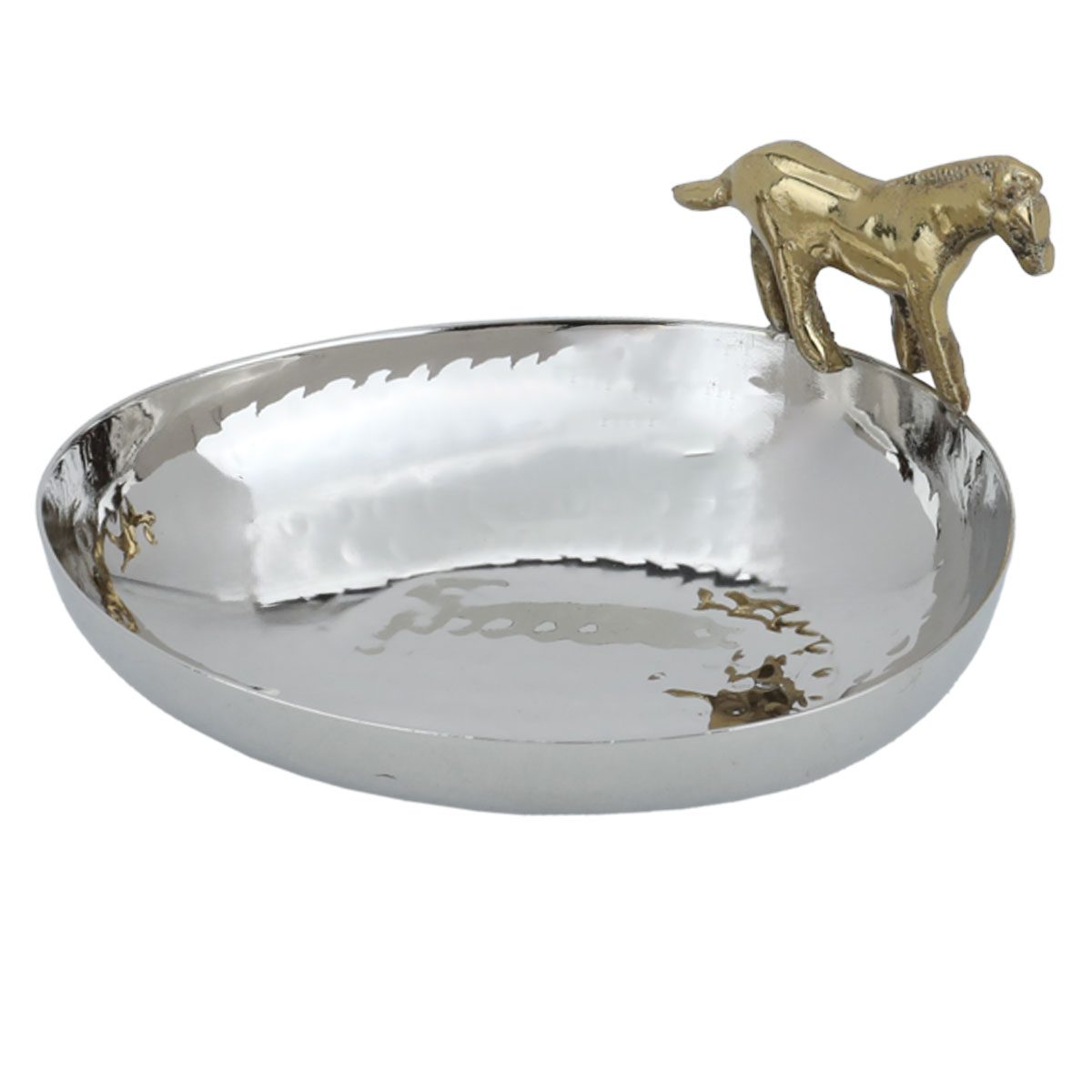 Al Saif Gallery steel serving plate with a golden horse edge, 12x8x2.5 cm, oval - silver product image