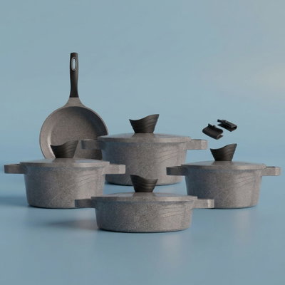 طقم قدور جرانيت تورنادو، 9 قطع - رمادي product image 9