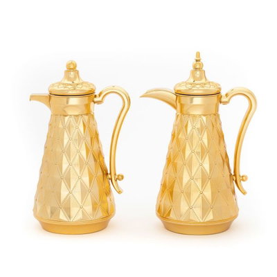 Al Saif Gallery Rawafed 2 thermos set, 1/1 liter, 2 pieces, thermal glass inner shell, plastic outer shell - gold product image 1