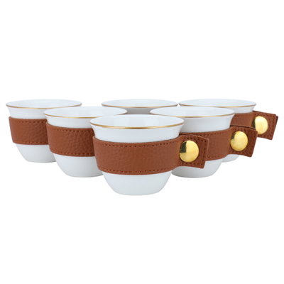 طقم فناجين قهوة عربي بورسلان السيف غاليري، 6 قطع - ابيض بني product image 2